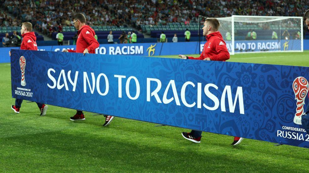 FIFA Say No to Racism banner at soccer match